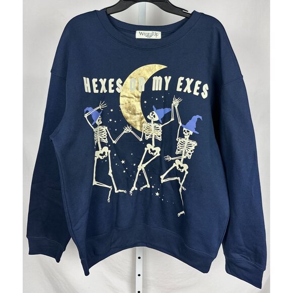 Wound Up Junior Ladies Long Sleeve Navy Pull On Halloween Sweatshirt Blue Size L - Picture 1 of 3